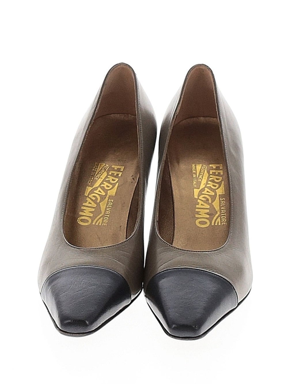 Salvatore Ferragamo Taupe Pumps with Black Cap Toes